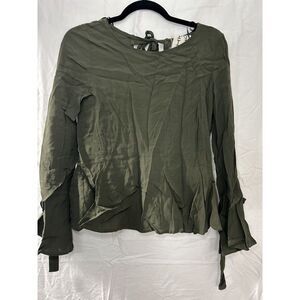 Ppla Clothing Women's Top XS Green Loose Flowy Long‎ Sleeve Back Tie Shirt
